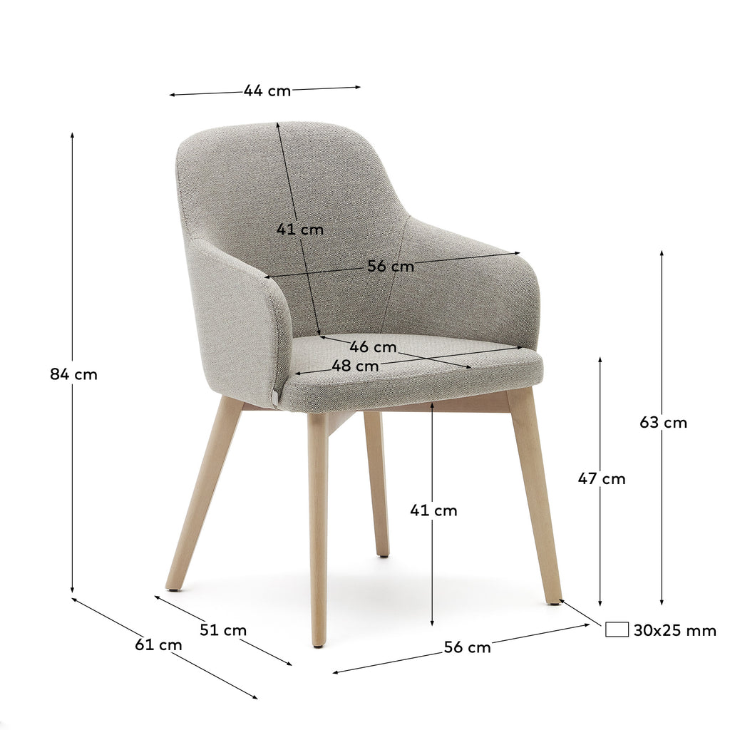 Chaise Nelida en tissu chenille marron et bois de hêtre, finition naturelle FSC 100 %