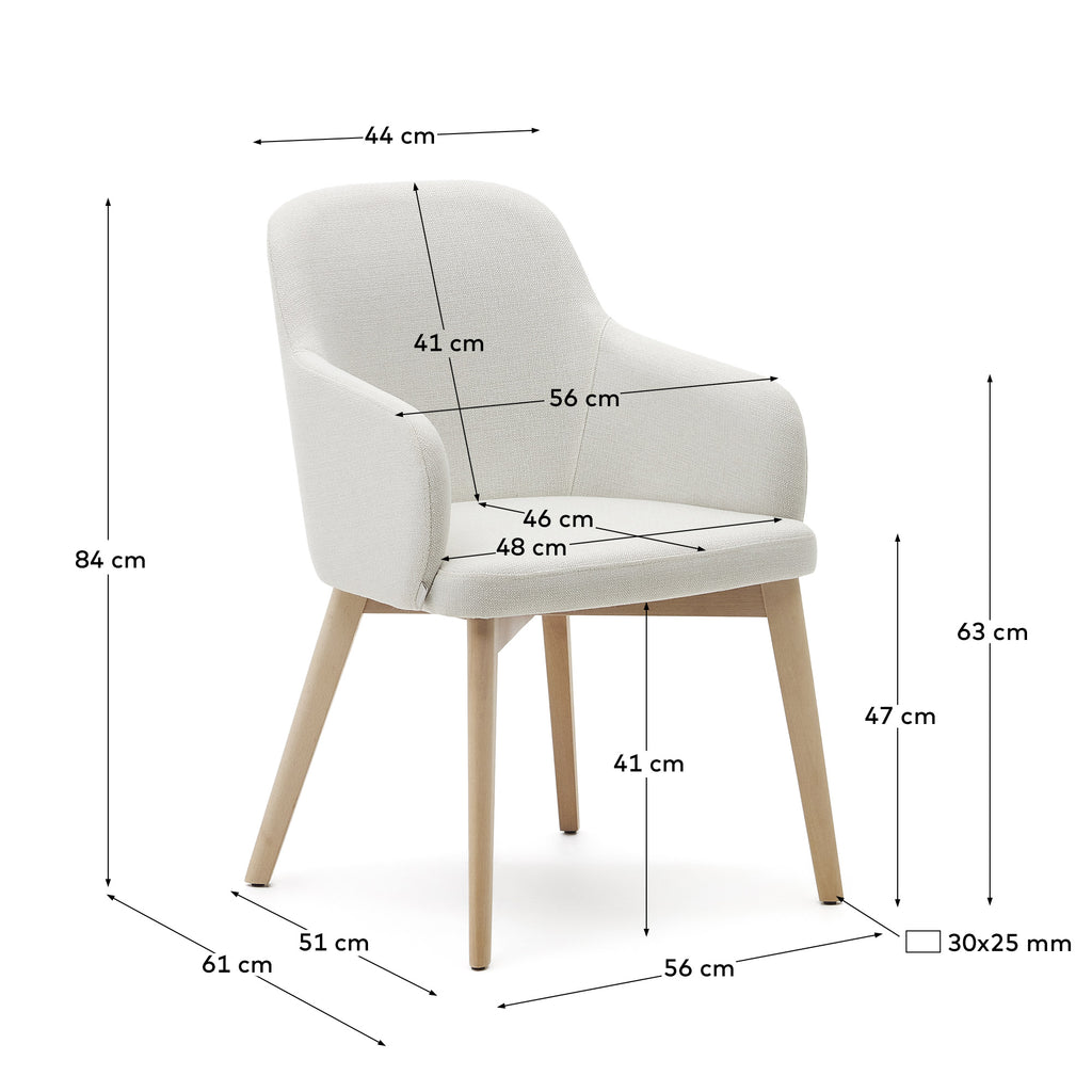 Chaise Nelida en tissu chenille beige et bois de hêtre, finition naturelle FSC 100 %