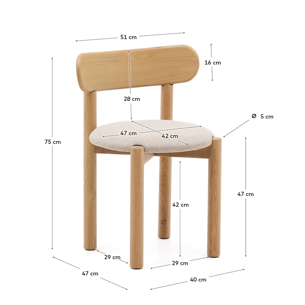 Chaise Nebai en tissu chenille beige et structure en bois de chêne finition naturelle FSC MIX Credit