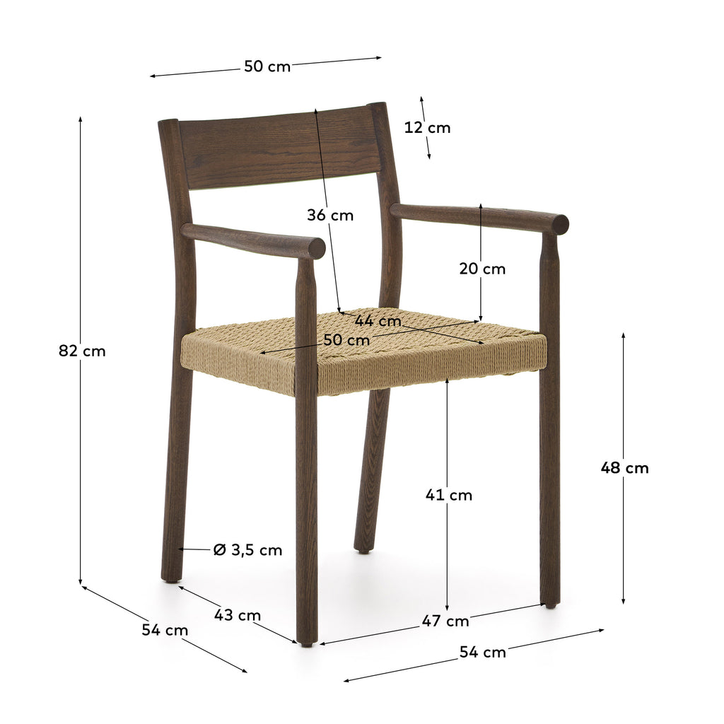 Chaise Yalia en bois de chêne massif avec finition noyer et assise en corde FSC Mix Credit