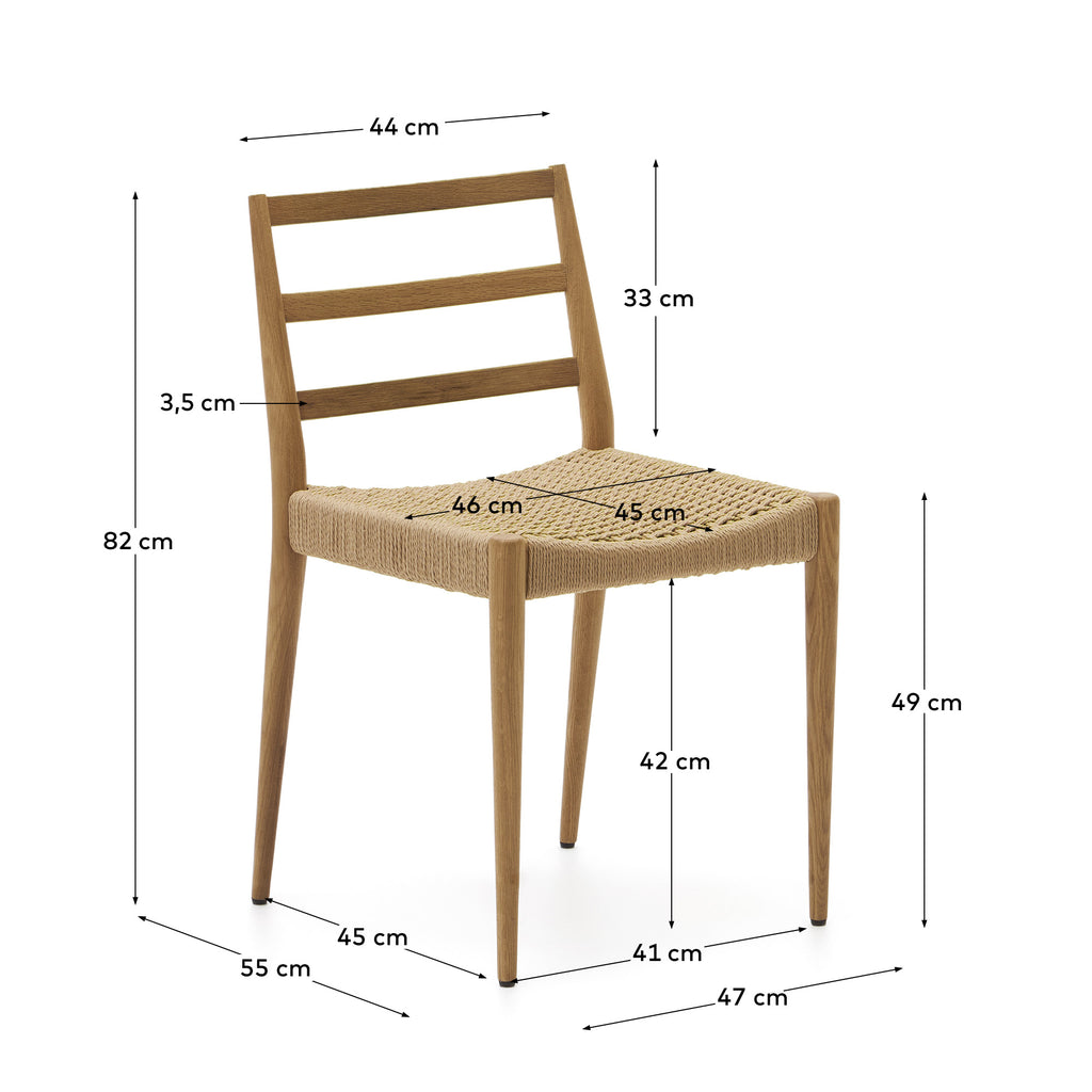 Chaise Analy en bois de chêne massif avec finition naturelle et assise en corde FSC Mix Credit