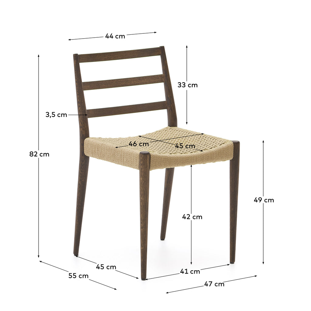Chaise Analy en bois de chêne massif avec finition noyer et assise en corde FSC Mix Credit