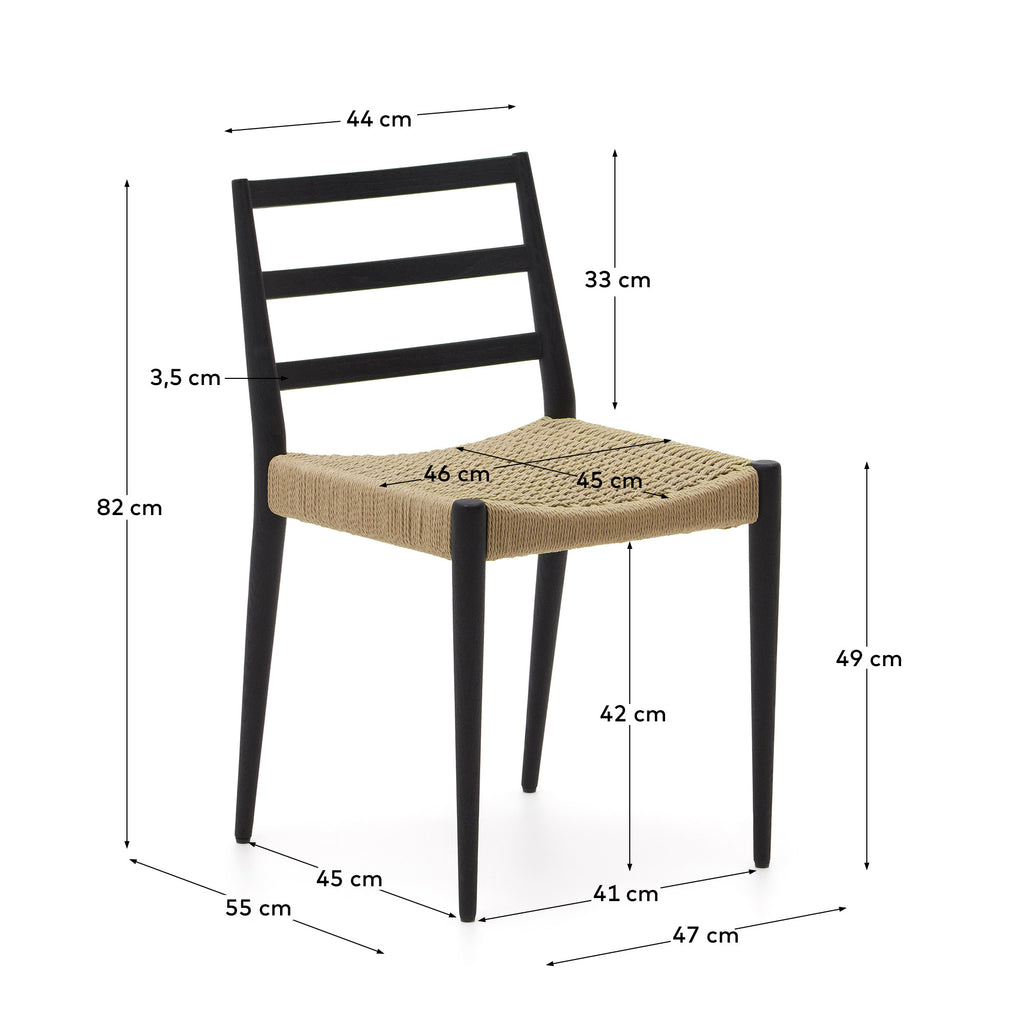 Chaise Analy en bois de chêne massif avec finition noire et assise en corde FSC Mix Credit