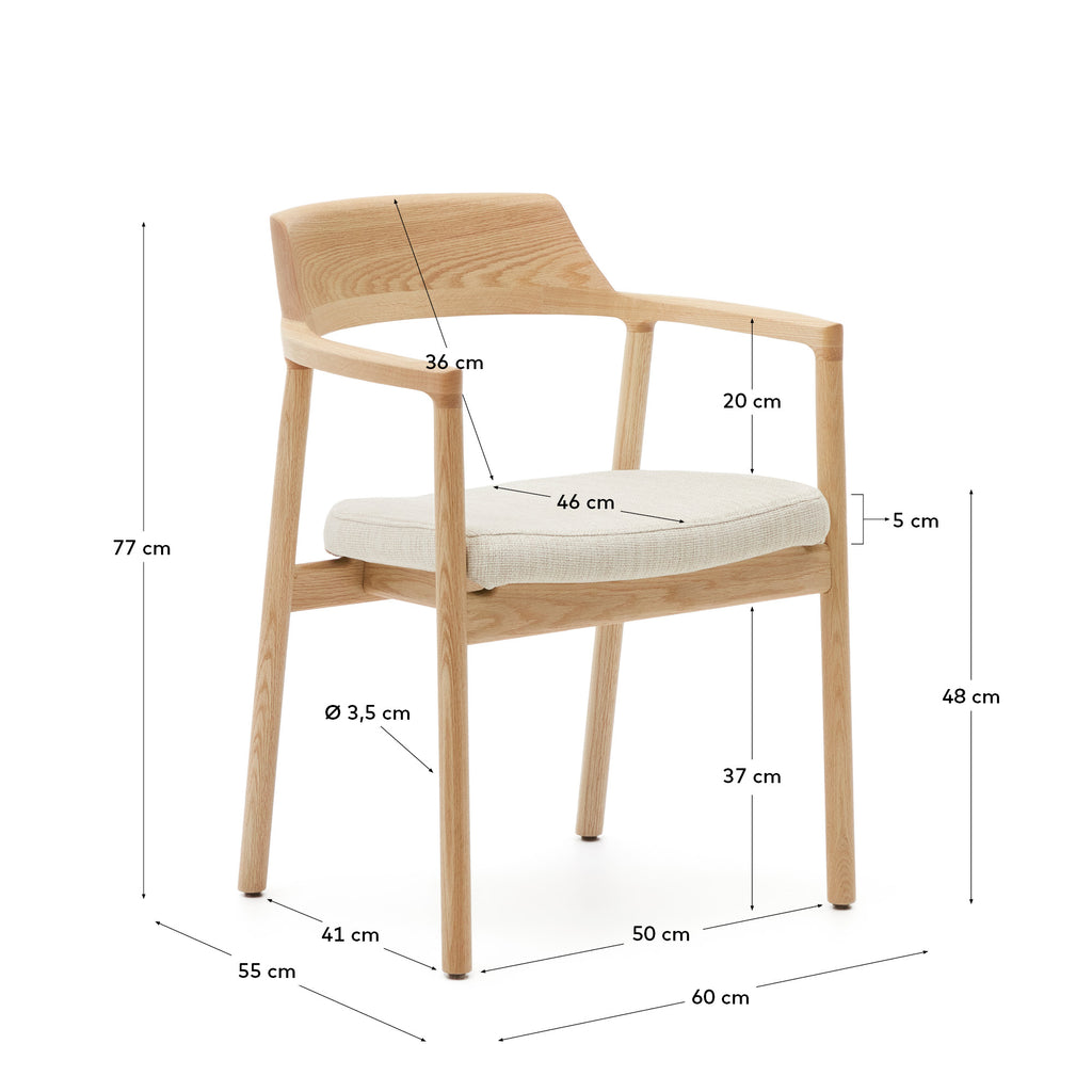 Chaise Alocs tissu chenille beige déhoussable bois de chêne finition naturelle FSC Mix Credit