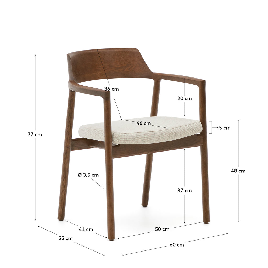 Chaise Alocs tissu chenille beige déhoussable bois de chêne finition noyer FSC Mix Credit