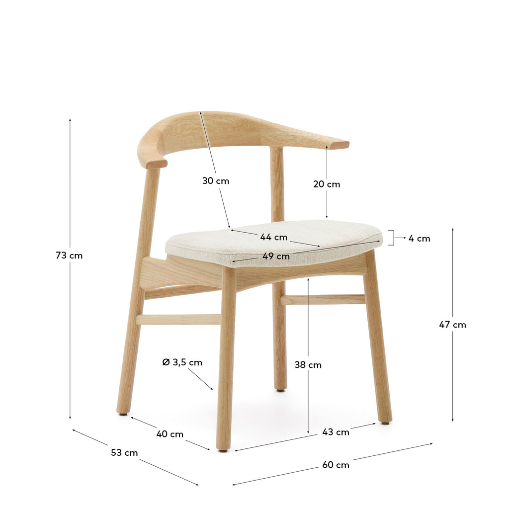 Chaise Timons tissu chenille beige déhoussable bois de chêne finition naturelle FSC Mix Credit