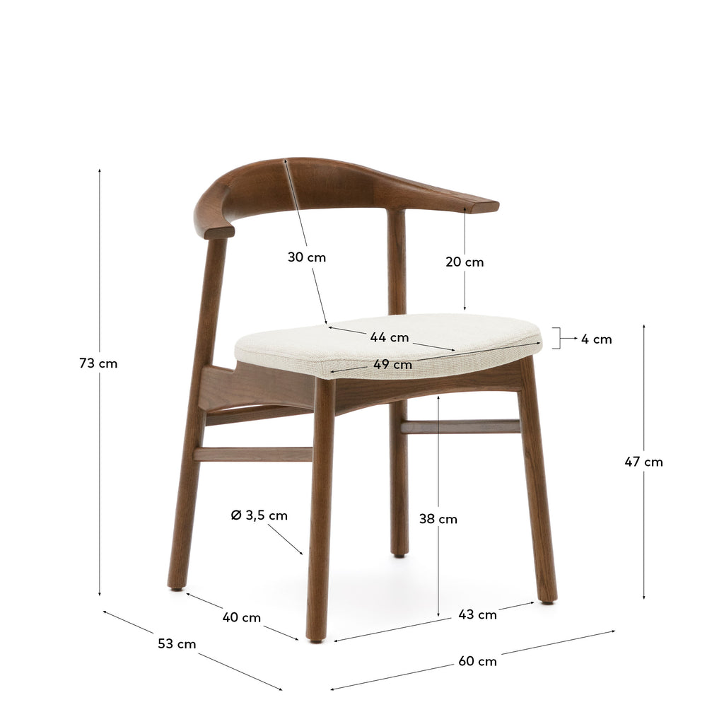 Chaise Timons tissu chenille beige déhoussable bois de chêne finition noyer FSC Mix Credit