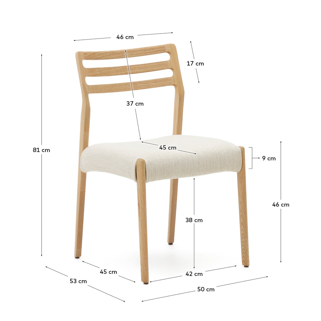Chaise Cudia tissu chenille beige déhoussable bois de chêne finition naturelle FSC Mix Credit
