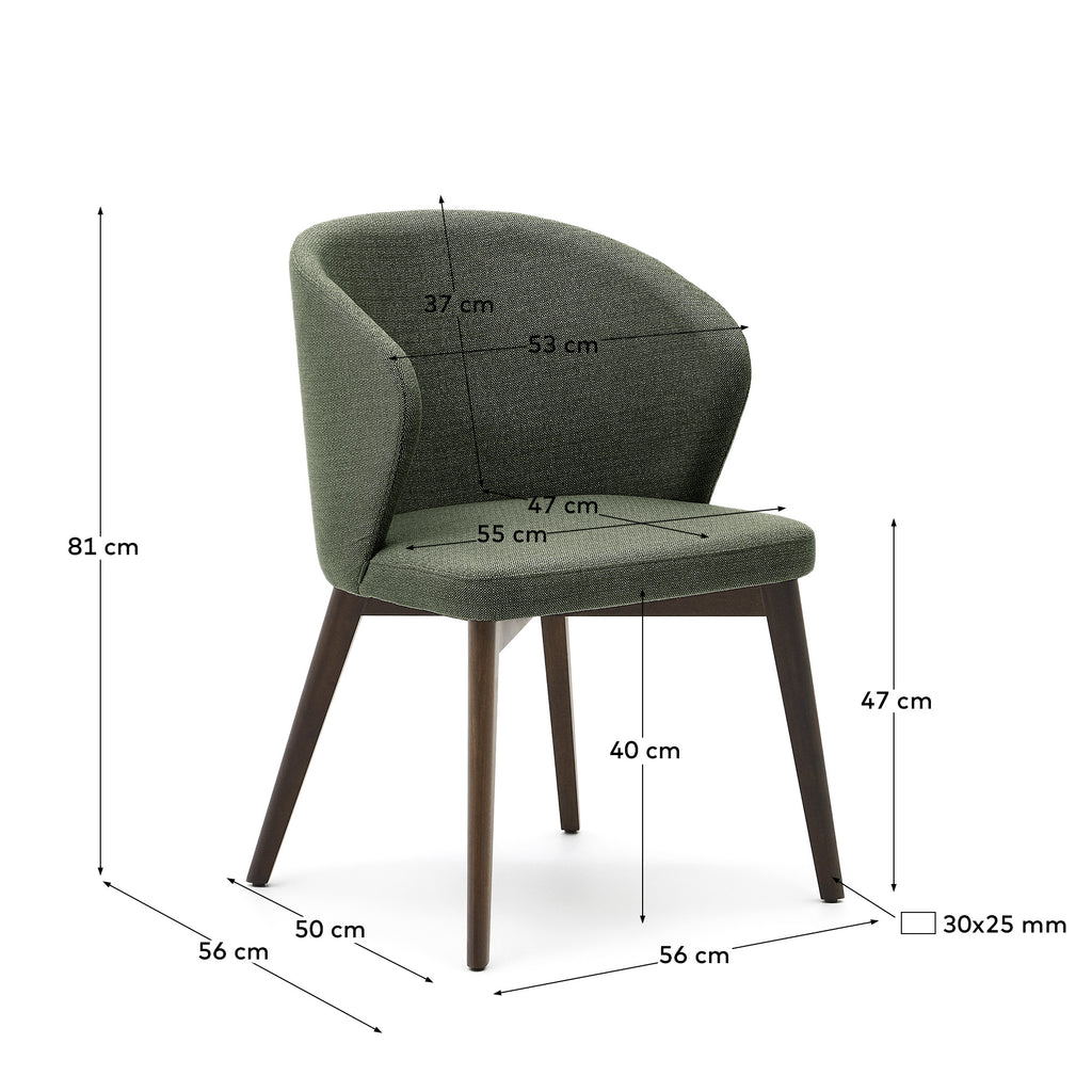 Chaise Darice en tissu chenille vert et bois de hêtre, finition noyer FSC 100 %