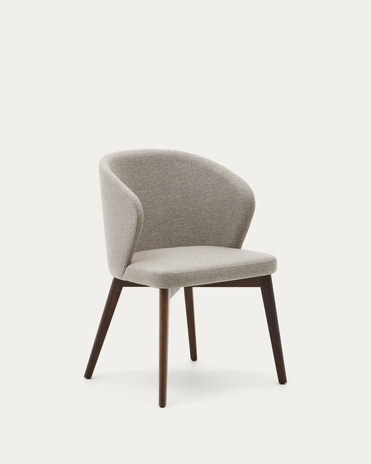 Chaise Darice en tissu chenille marron et bois de hêtre, finition noyer FSC 100 %