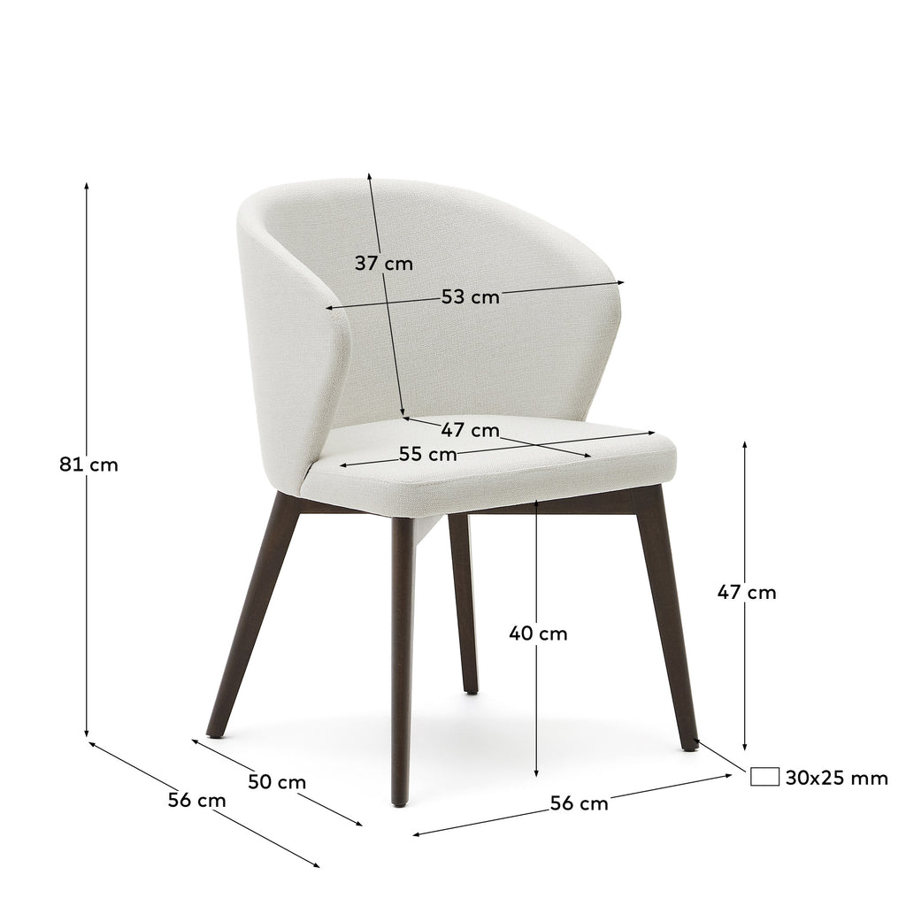 Chaise Darice en tissu chenille beige et bois de hêtre, finition noyer FSC 100 %