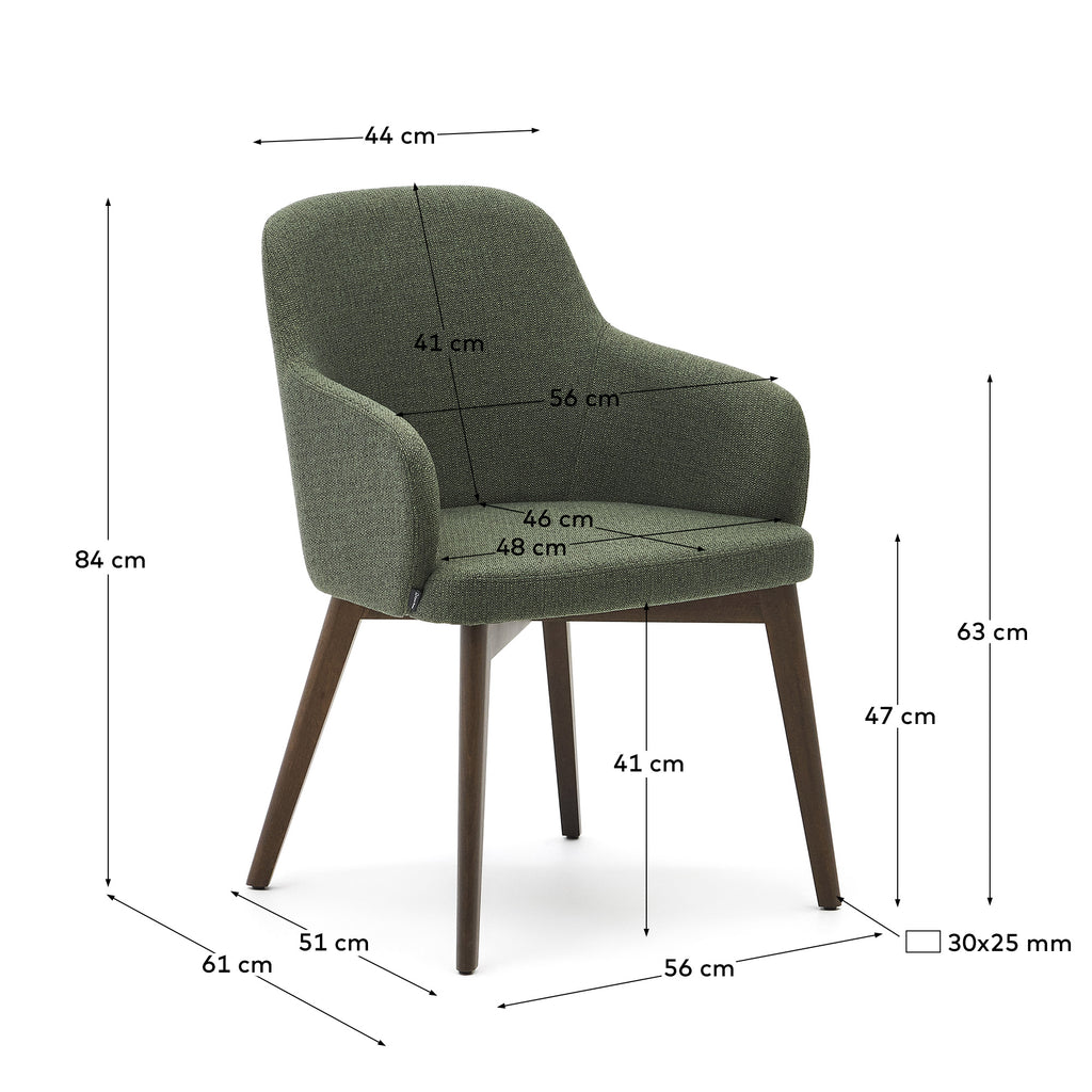 Chaise Nelida en tissu chenille vert et bois de hêtre, finition noyer FSC 100 %