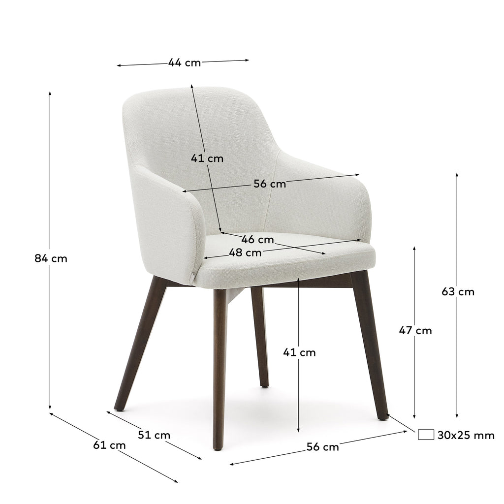 Chaise Nelida en tissu chenille beige et bois de hêtre, finition noyer FSC 100 %