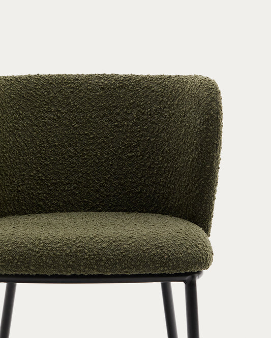 Chaise Ciselia en tissu effet bouclette vert et et noir beige FSC Mix Credit