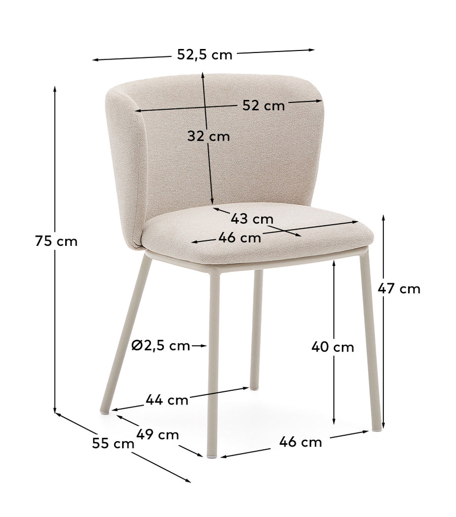 Chaise Ciselia en tissu chenille beige et et acier beige FSC Mix Credit