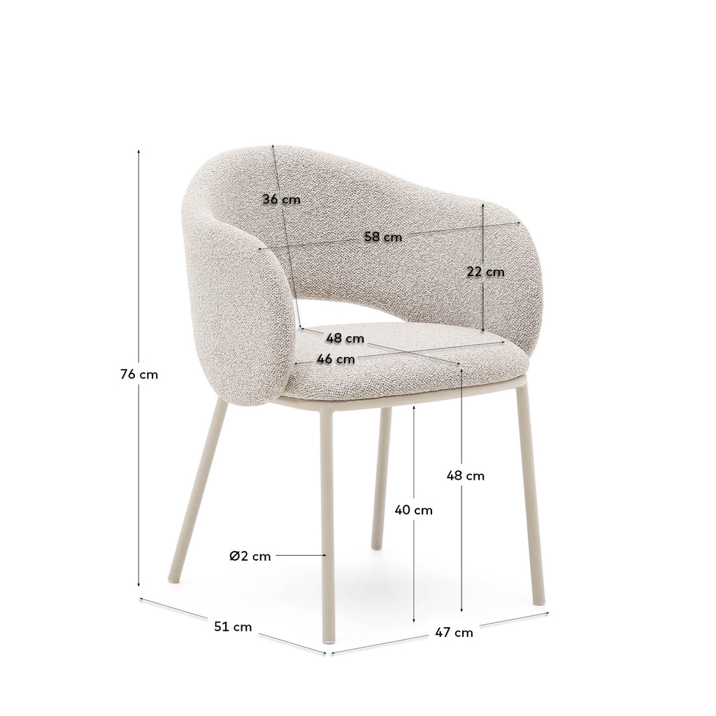 Chaise Maina en tissu chenille épais et pieds en acier beige FSC Mix Credit
