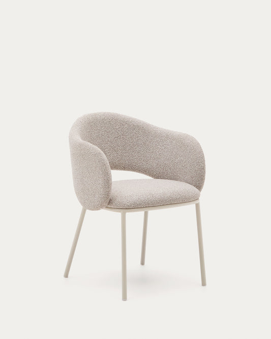 Chaise Maina en tissu chenille épais et pieds en acier beige FSC Mix Credit