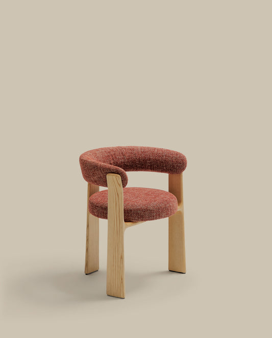 Chaise Granite à 3 pieds en chenille terracotta et bois de frêne finition ton naturel FSC 100%