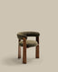 Chaise Granite à 3 pieds en tissu chenille vert et bois de frêne finition noyer FSC 100%