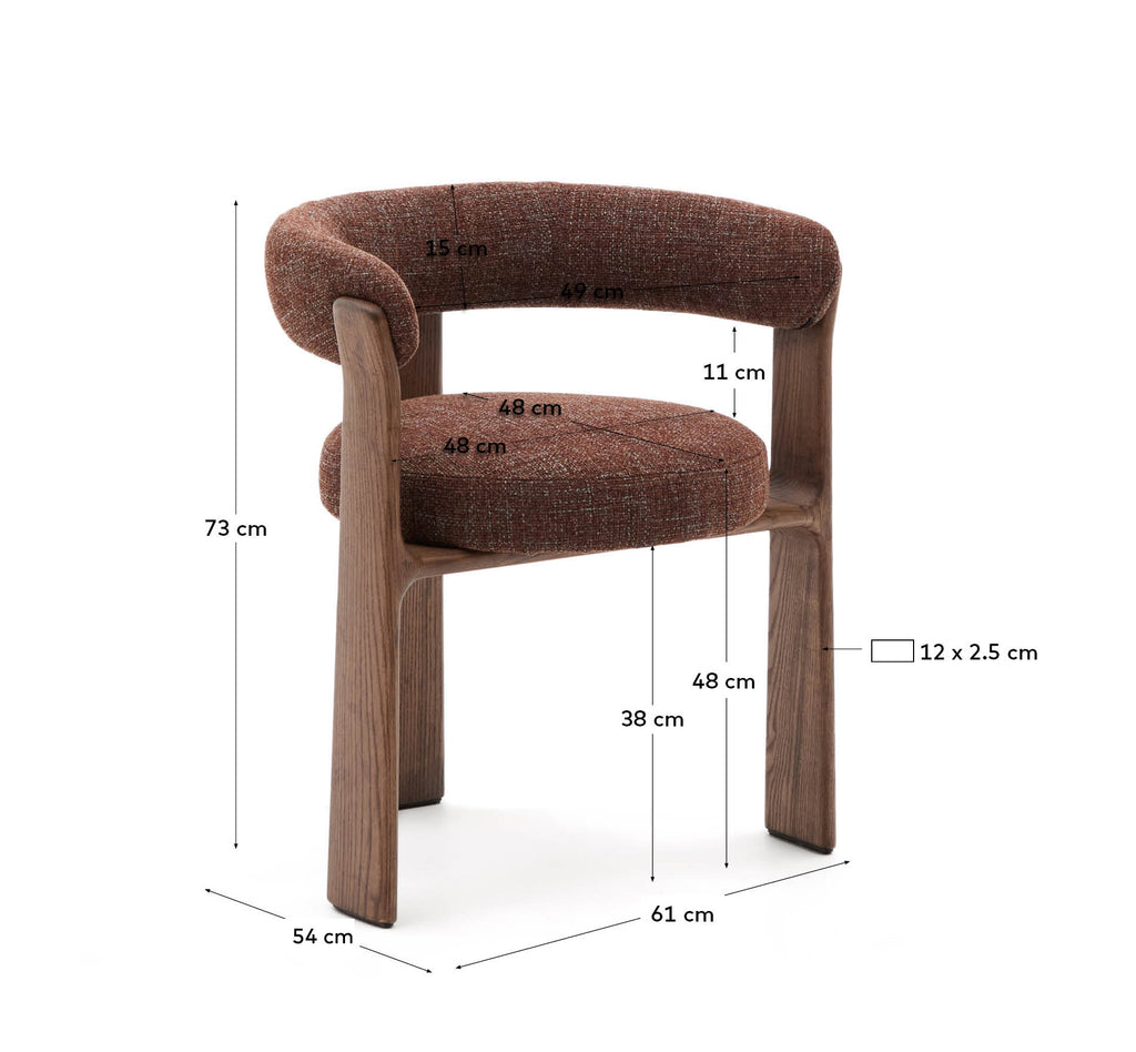 Chaise Granite à 3 pieds en tissu chenille marron et bois de frêne finition noyer FSC 100%