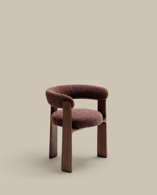 Chaise Granite à 3 pieds en tissu chenille marron et bois de frêne finition noyer FSC 100%
