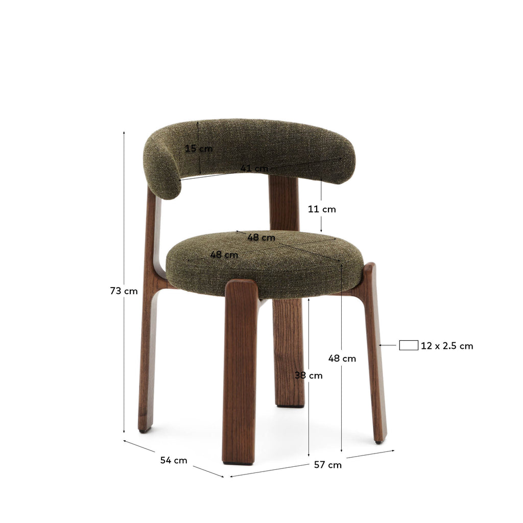 Chaise Granite en tissu chenille vert et bois de frêne finition noyer FSC 100%