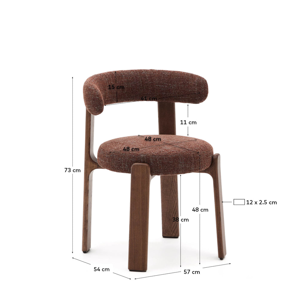 Chaise Granite en tissu chenille marron et bois de frêne finition noyer FSC 100%