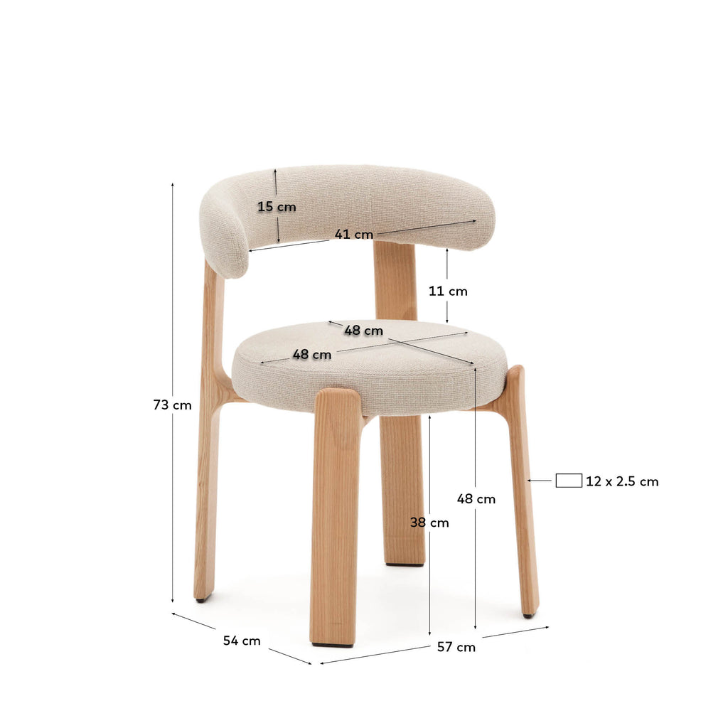 Chaise Granite en tissu chenille beige et bois de frêne finition ton naturel FSC 100%