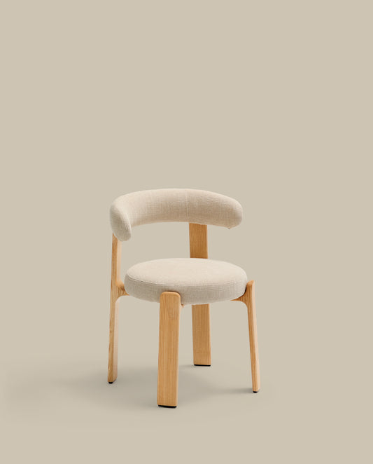 Chaise Granite en tissu chenille beige et bois de frêne finition ton naturel FSC 100%