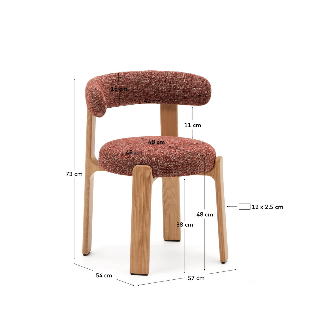 Chaise Granite en tissu chenille terracotta et bois de frêne finition ton naturel FSC 100%