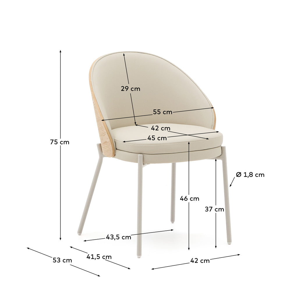 Chaise Eamy en polyuréthane beige, placage de frêne avec finition naturelle et métal beige