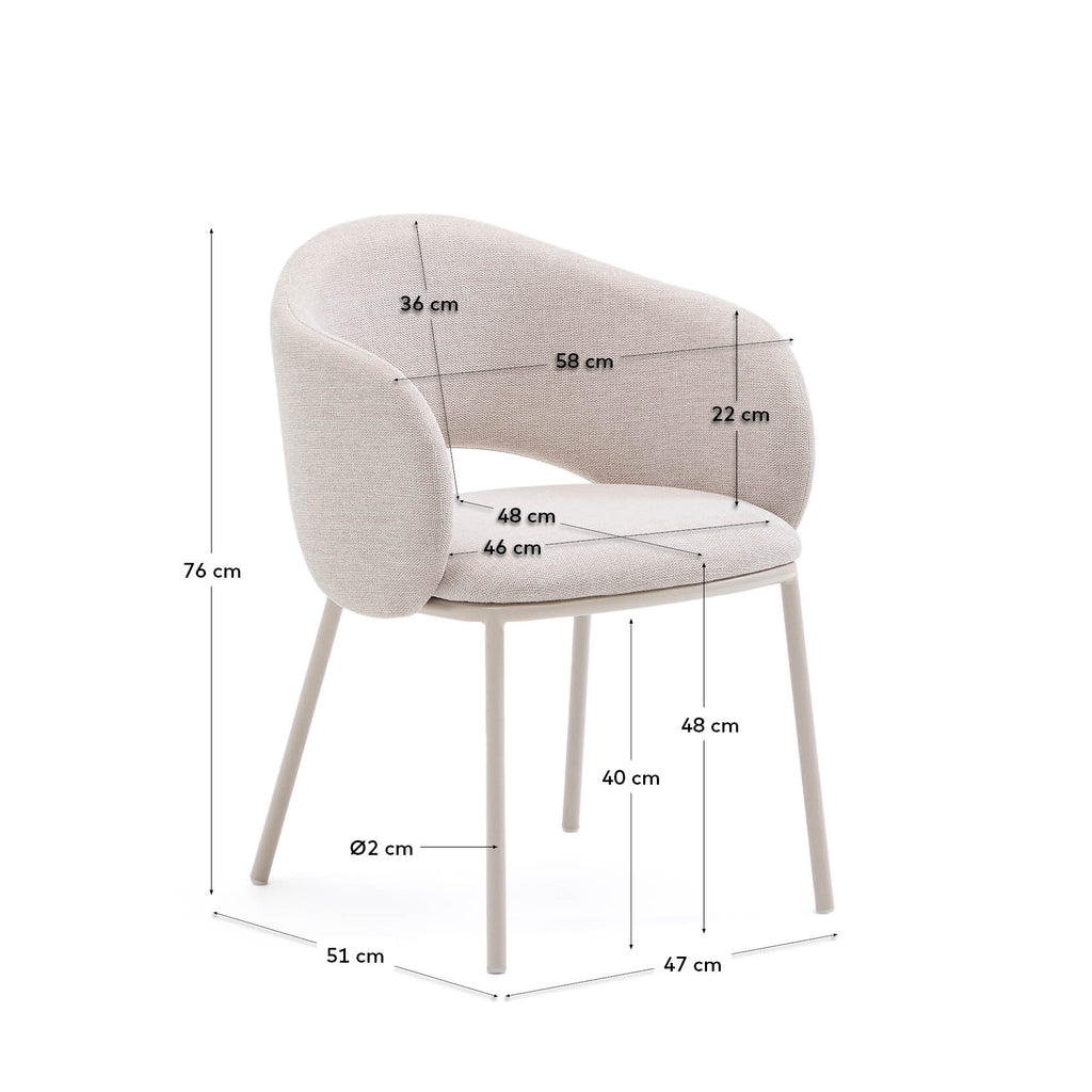 Chaise Maina beige et pieds en acier beige FSC Mix Credit