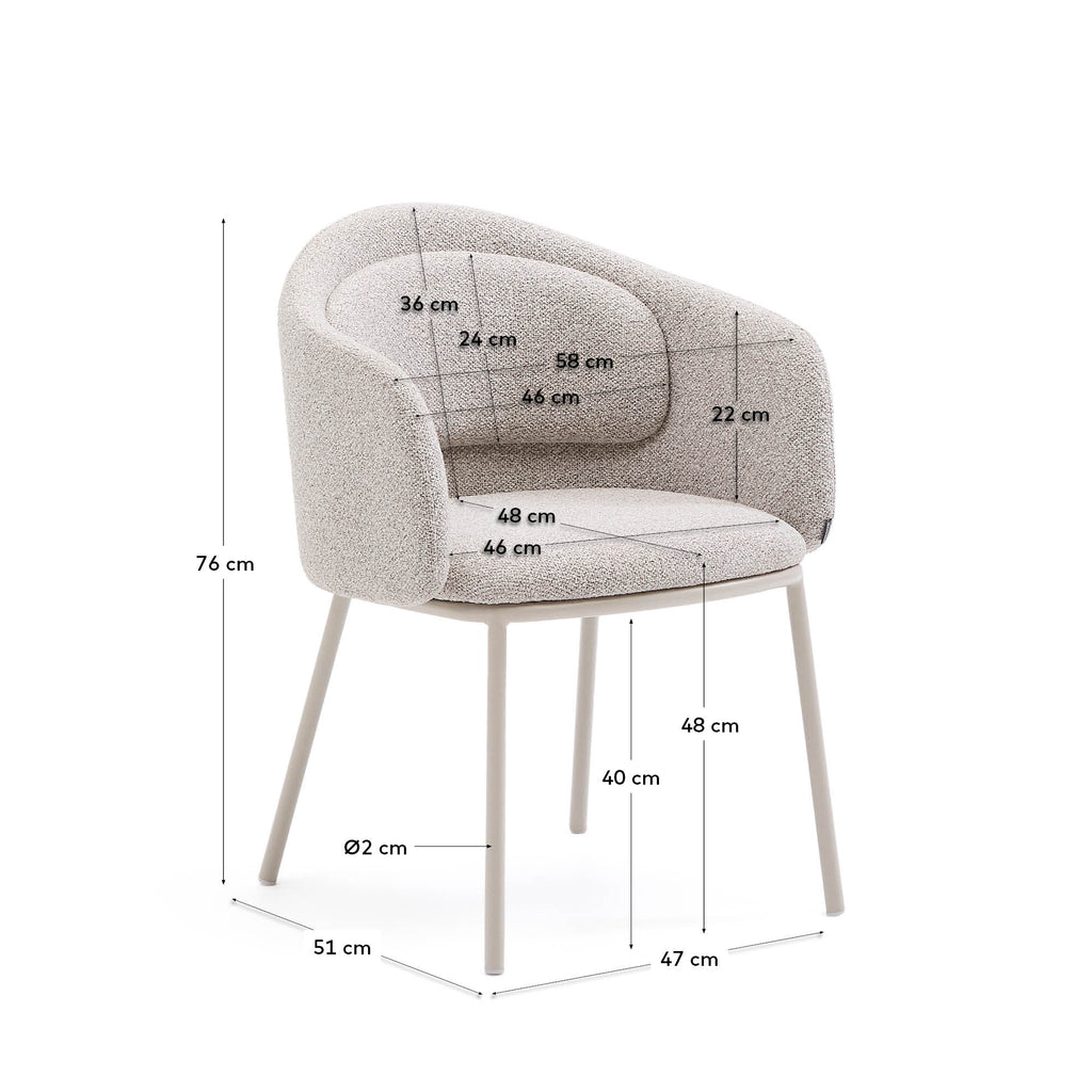 Chaise Idaira en tissu chenille épais et pieds en acier beige FSC Mix Credit