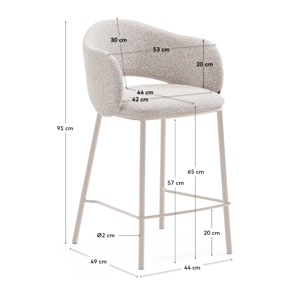 Tabouret Maina en tissu chenille épais beige et pieds en acier beige FSC Mix Credit 65 cm