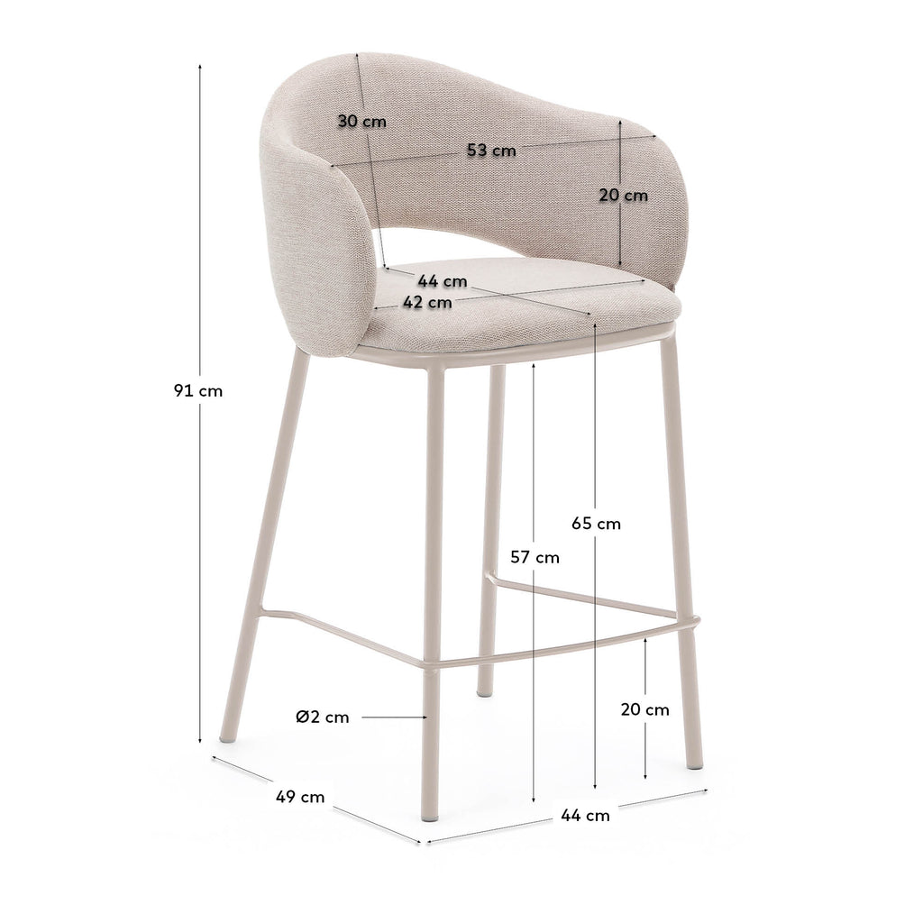 Tabouret Maina en tissu chenille beige et pieds en acier beige FSC Mix Credit 65 cm