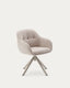 Chaise pivotante Dorina en tissu chenille beige et pieds en acier finition beige