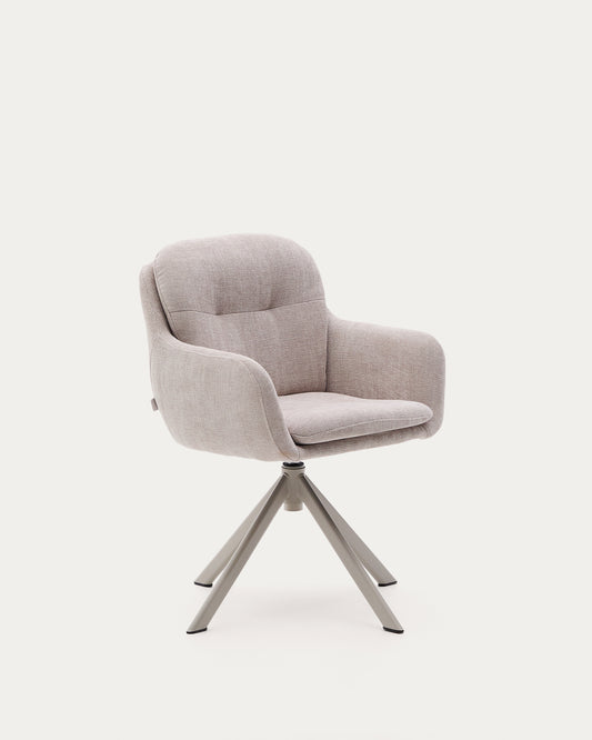 Chaise pivotante Lexa en tissu chenille beige et pieds en acier finition beige