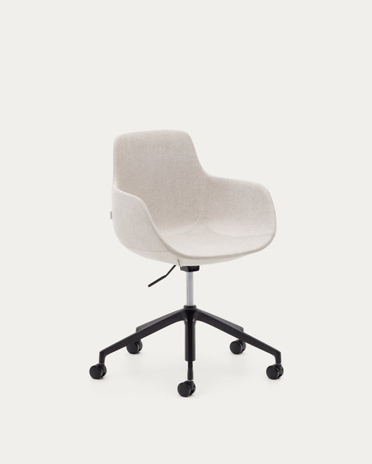 Chaise de bureau Tissiana beige et aluminium avec finition noire mate