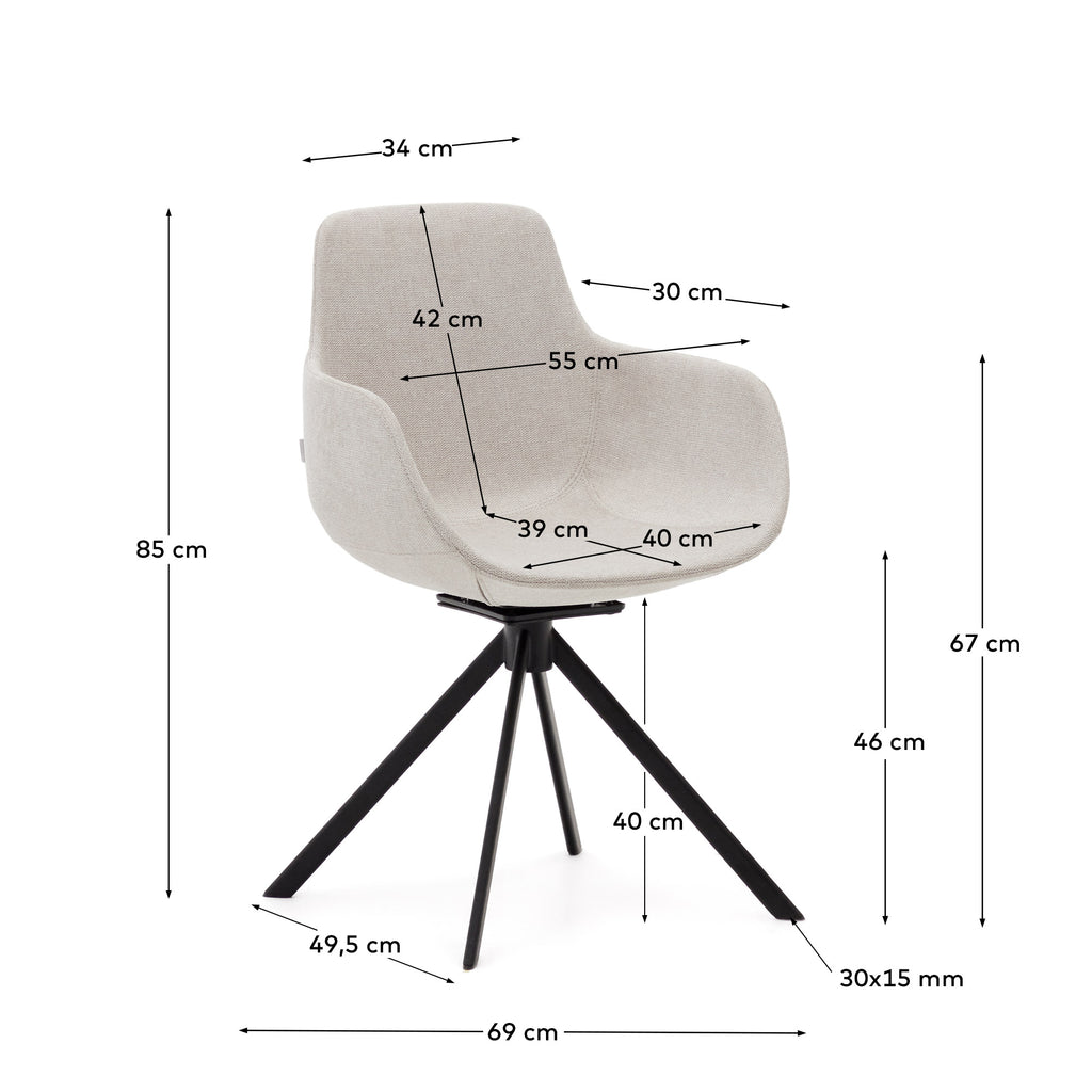 Chaise giratoire auto-retour  Tissiana en chenille beige et aluminium noir mat