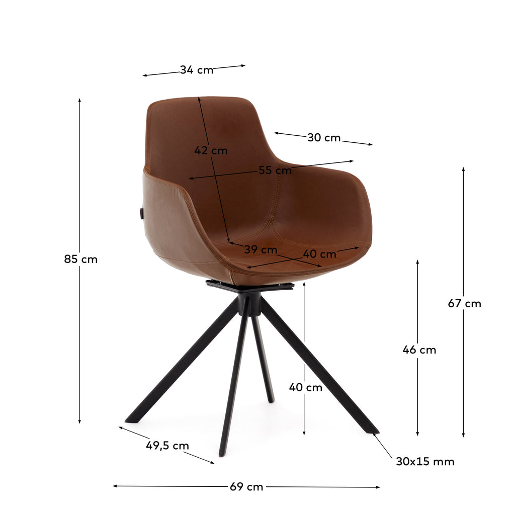Chaise pivotante à retour automatique Tissiana en polyuréthane marron et acier noir mat