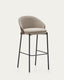 Tabouret Eamy en tissu chenille marron clair placage de frêne finition noyer et métal noir 77 cm