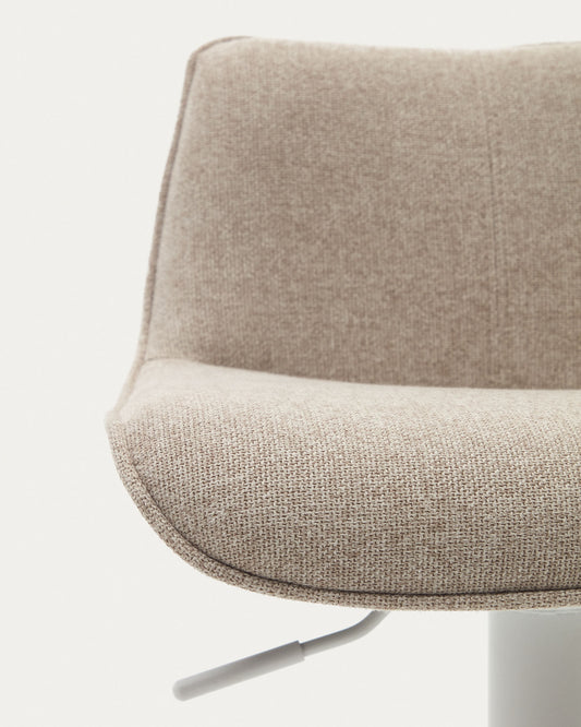Tabouret Zenda en chenille beige et acier blanc mat 81-102 cm FSC 100%
