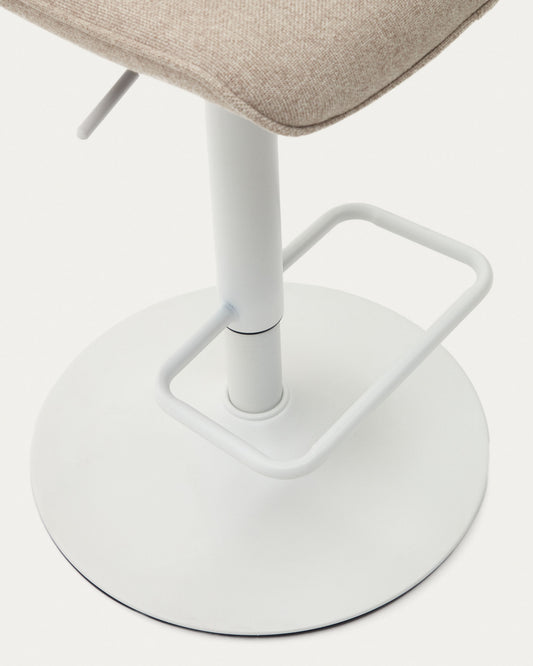 Tabouret Zenda en chenille beige et acier blanc mat 81-102 cm FSC 100%