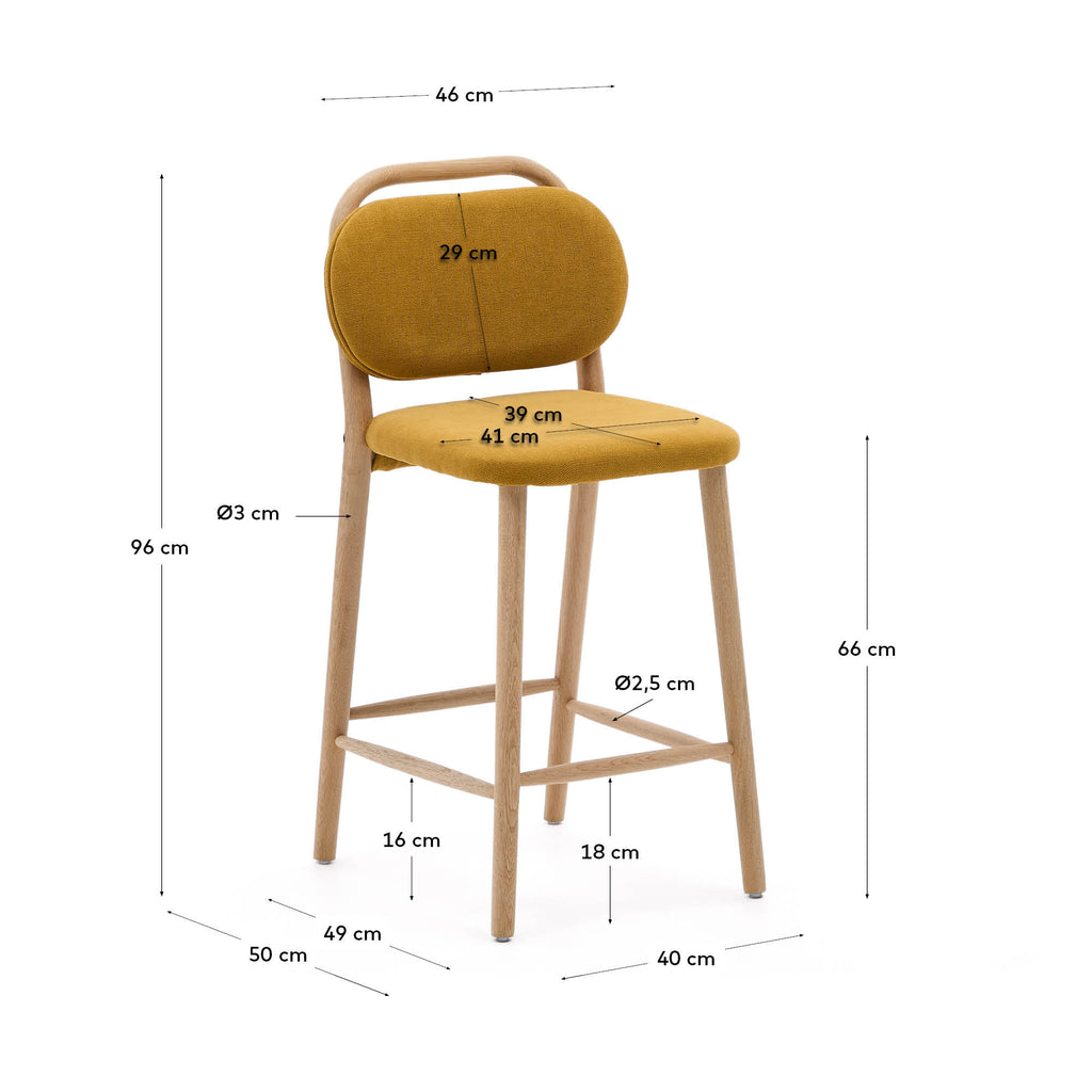 Tabouret Helda en chenille moutarde et bois de chêne FSC Mix Credit 65 cm