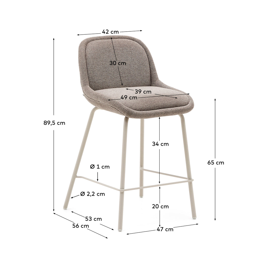 Tabouret Aimin en tissu chenille marron clair et pieds en acier finition beige 65 cm FSC Mix Credit