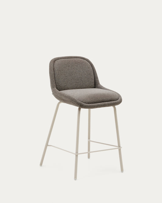 Tabouret Aimin en tissu chenille marron clair et pieds en acier finition beige 65 cm FSC Mix Credit