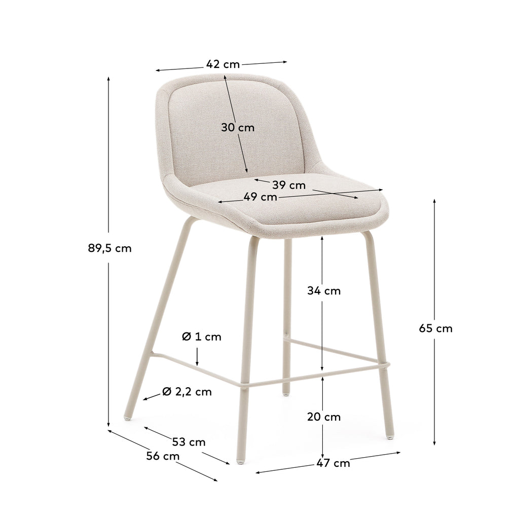 Tabouret Aimin en tissu chenille beige et pieds en acier finition beige 65 cm FSC Mix Credit