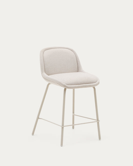 Tabouret Aimin en tissu chenille beige et pieds en acier finition beige 65 cm FSC Mix Credit