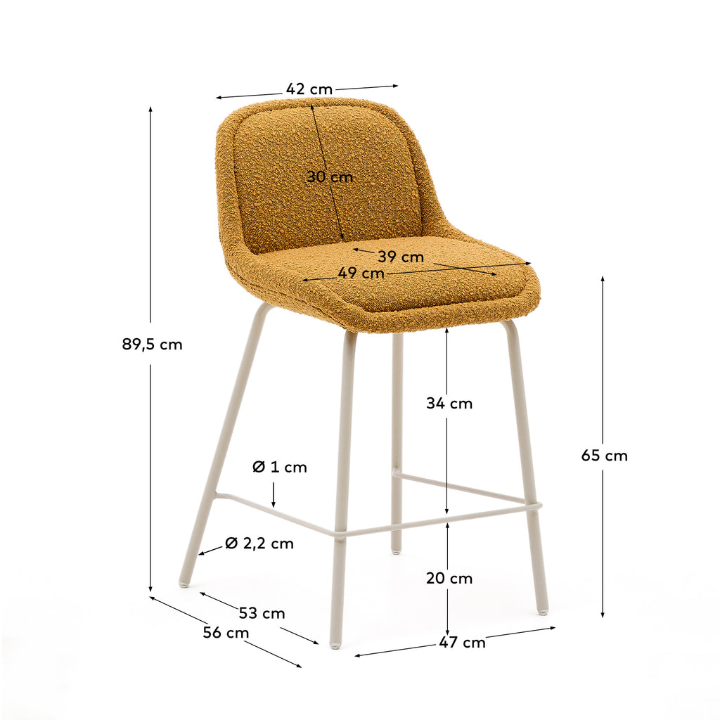 Tabouret Aimin en tissu bouclette moutarde et pieds en acier finition beige 65 cm FSC Mix Credit