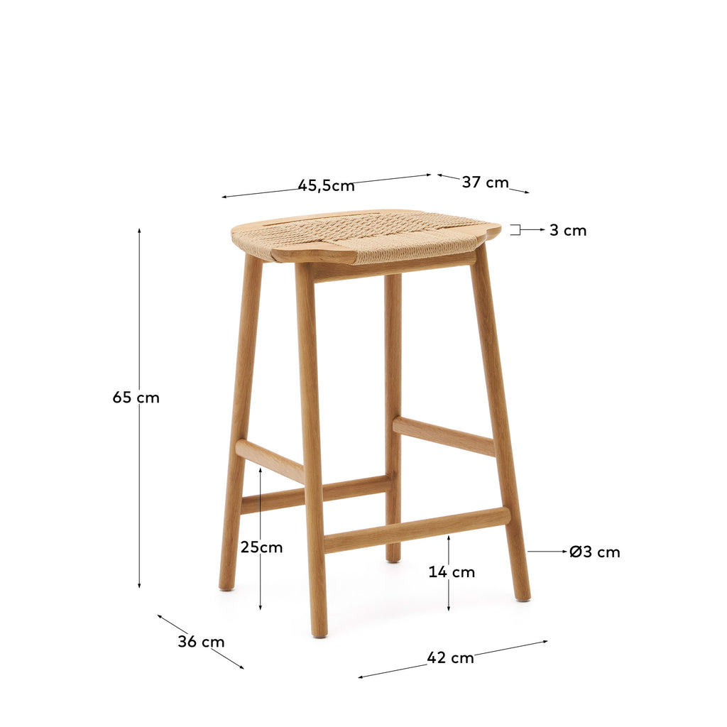 Tabouret  Enit en corde papier beige et bois de chêne finition naturelle 65cm FSC Mix Credit